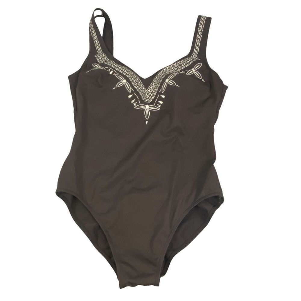 Christina size 12 Brown Embroidered One Piece Swim Suit